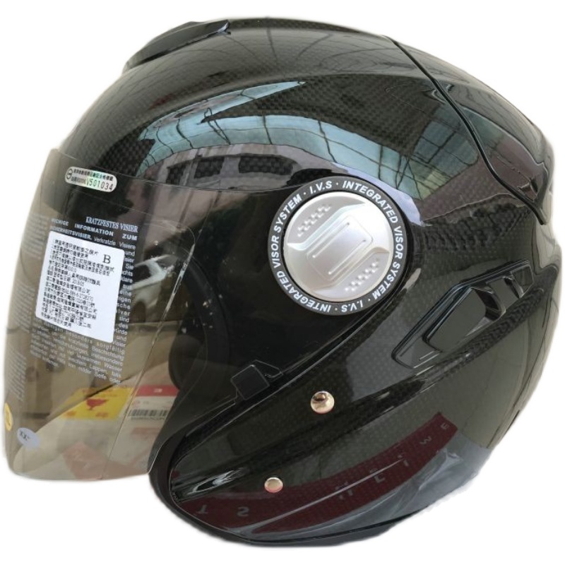 台湾瑞狮ZEUS碳纤维625半盔双镜片摩托车赛车头盔四季男女半包盔