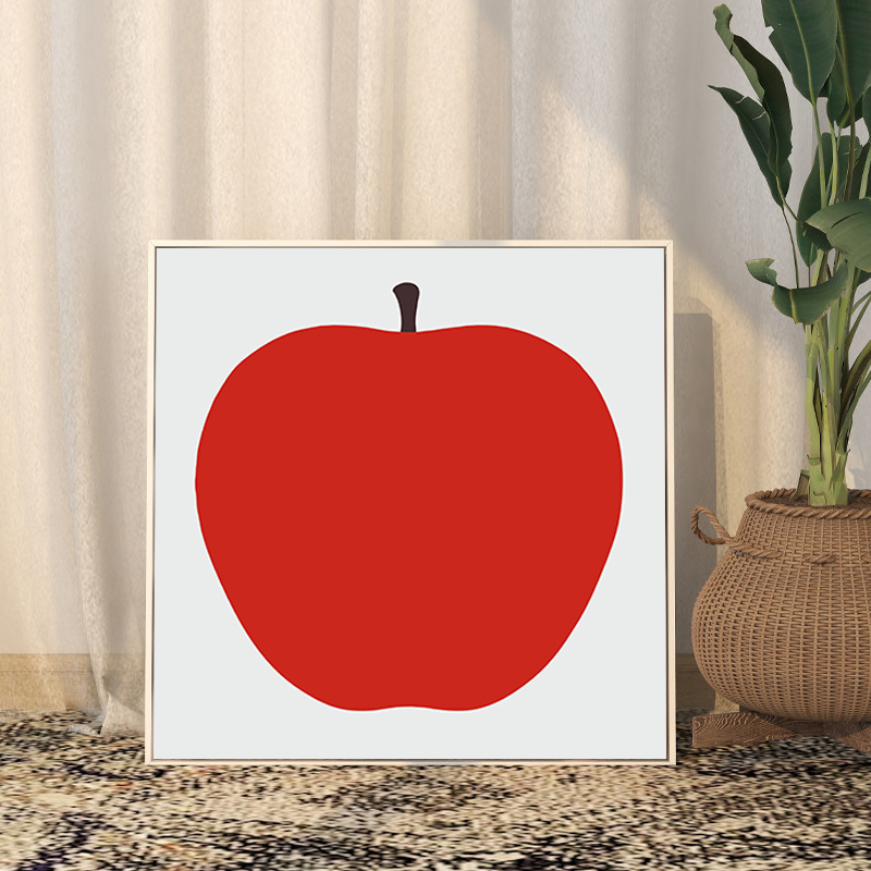 现代简约红苹果水果图案小众艺术装饰画儿童房卧室餐厅背景墙挂画