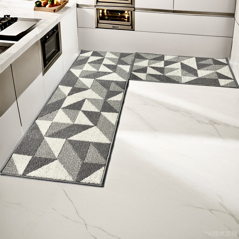 厨房防滑地垫防油防污防潮简约现代防摔地毯吸油可机洗灰色几何图