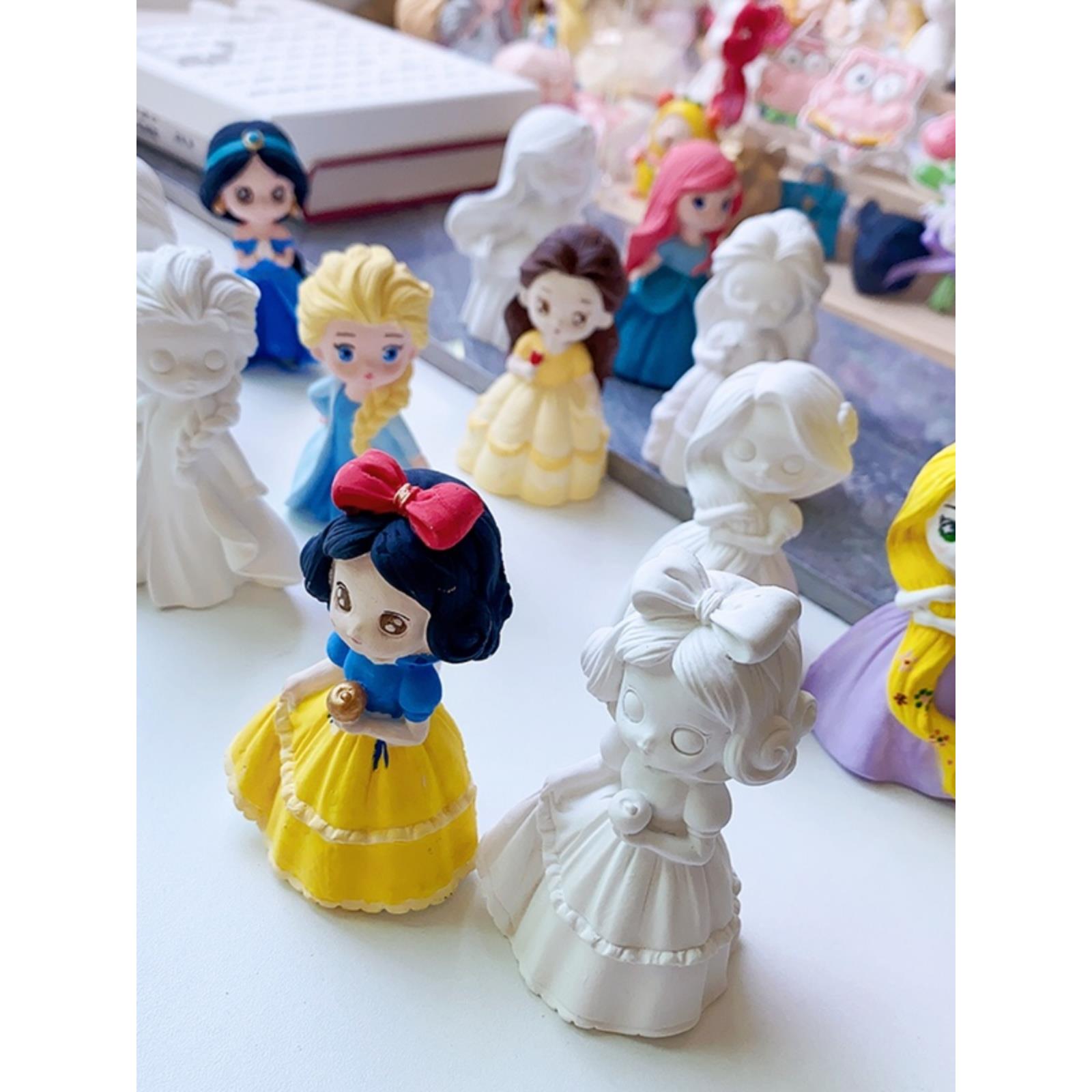迷你石膏娃娃涂色彩绘3D立体小公主儿童DIY创意玩具涂鸦手作艾莎