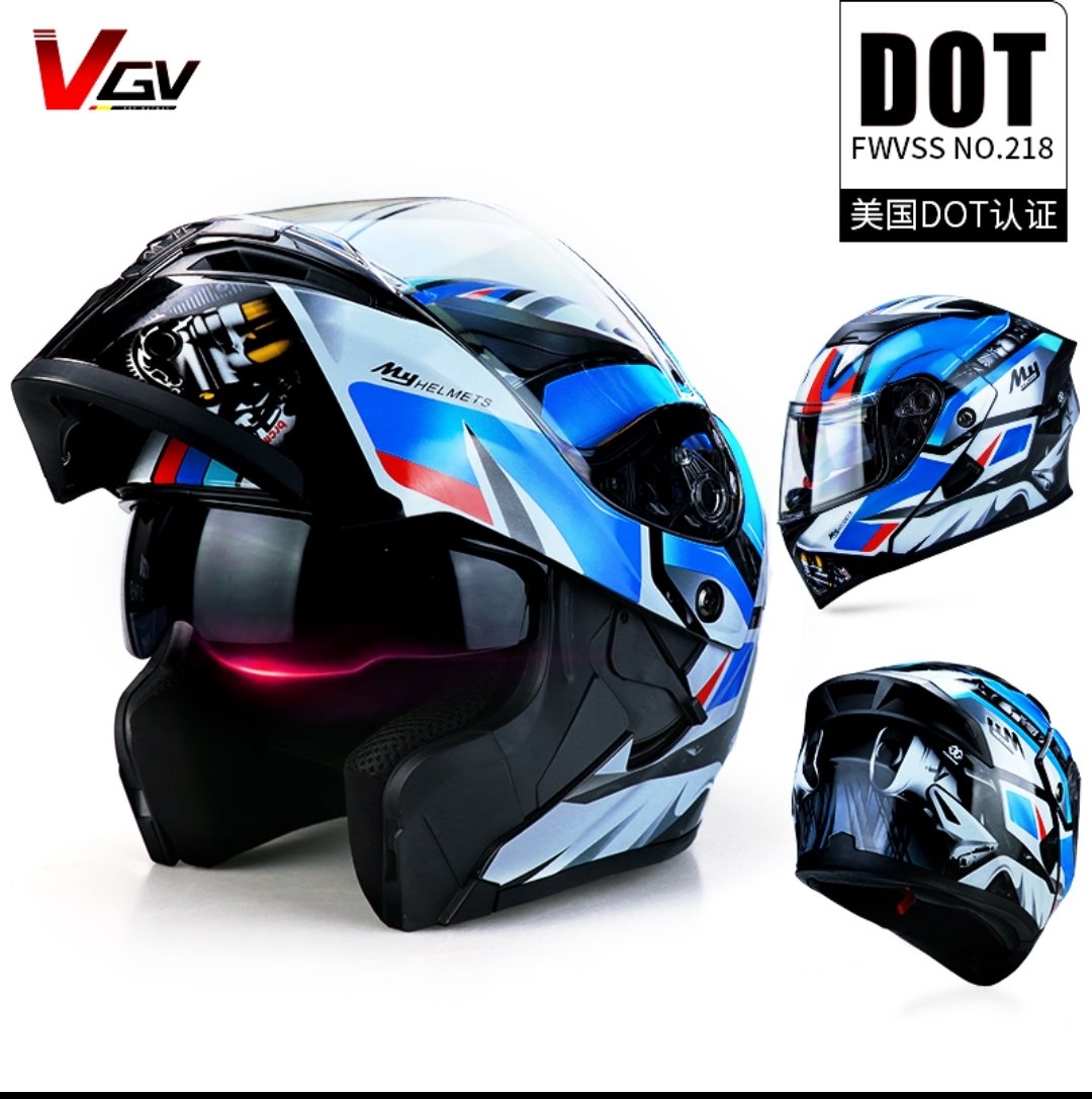 VGV 3C认证全覆式电动摩托车头盔男女士双镜揭面盔机车蓝牙骑行帽
