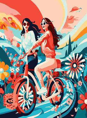DIY数字油画自己填色材料现代女性出游运动惬意爱生活美好装饰画