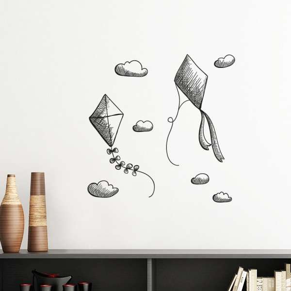 简单几何手绘风筝纹样墙贴壁纸房间贴花