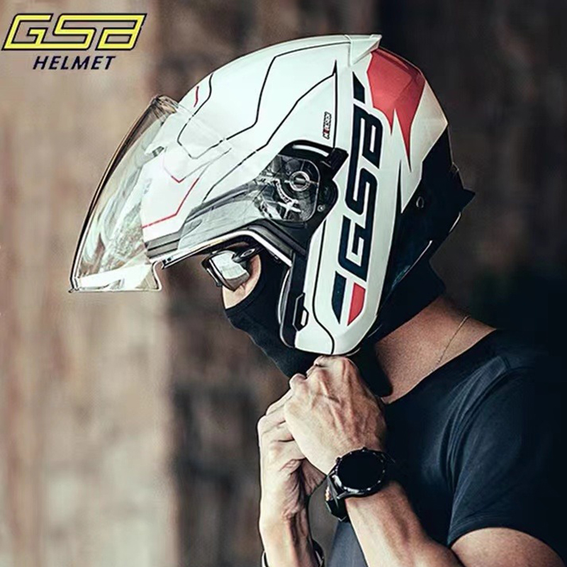 GSB头盔摩托车半盔机车骑士男女双镜片半覆式四分之三盔轻便S263