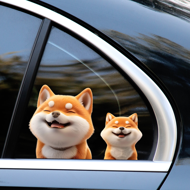 汽车贴纸车身划痕遮挡柯基犬可爱型卡通车门个性创意3D立体电动车