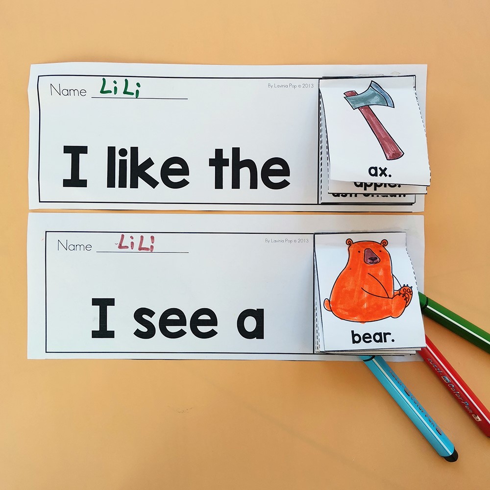 幼儿英语26个字母认知启蒙练习描红练字趣味涂色DIY翻翻书作业纸