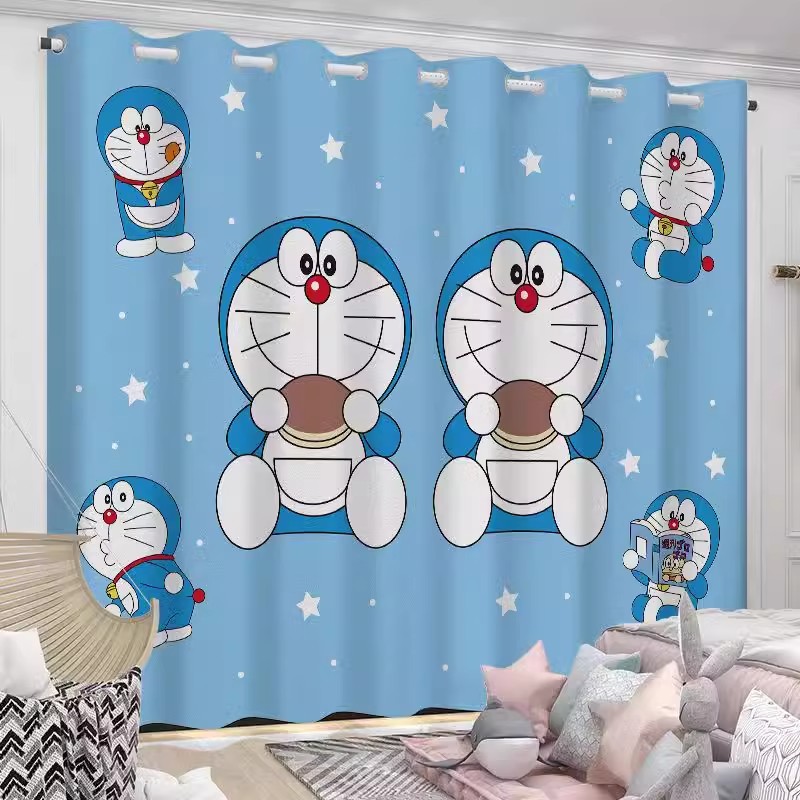 哆啦a梦儿童窗帘全遮光2024新款卡通图案机器猫男孩房间卧室飘窗