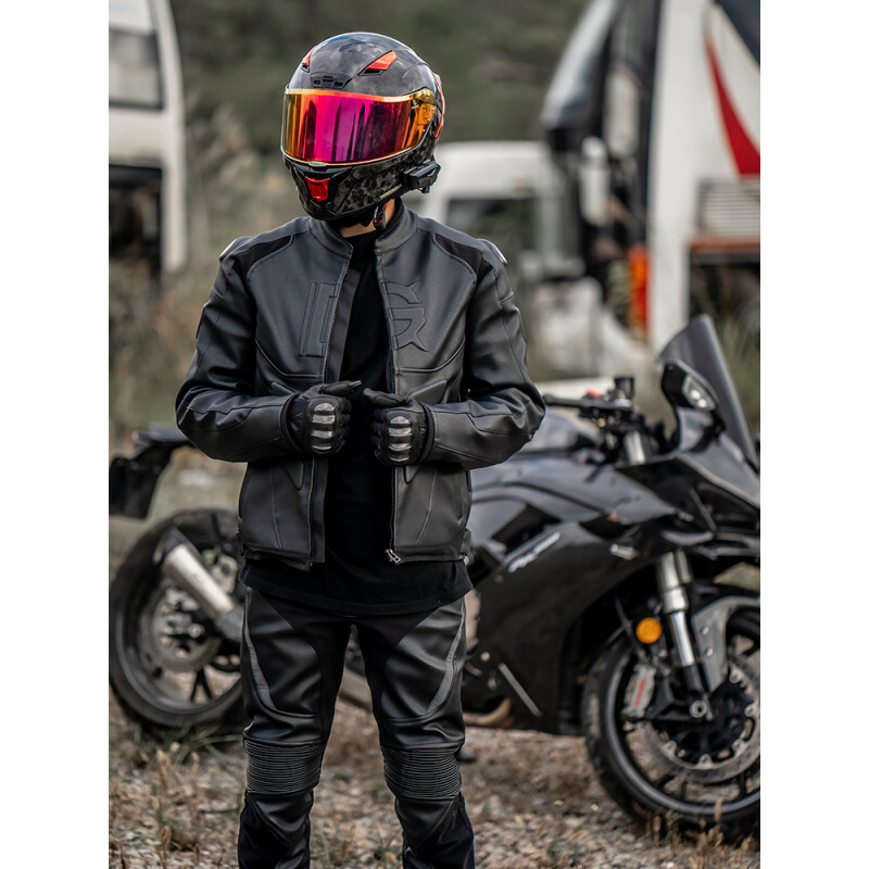 骑行服男摩托车皮衣连体套装冬季防风保暖四季复古机车骑士防摔女