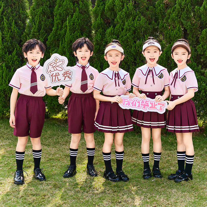 小学生校服夏季粉色套装幼儿园园服大班毕业服夏装儿童班服英伦风