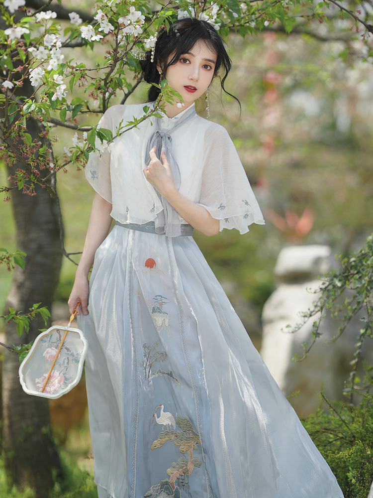 新中式汉元素禅意连衣裙清纯甜美仙气披肩轻国风古装两件套汉服女