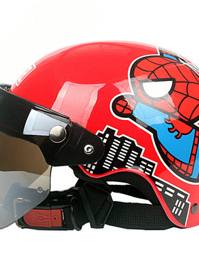 台湾EVO蜘蛛侠人红色哈雷半盔电动摩托车儿童头盔男女小孩安夏季