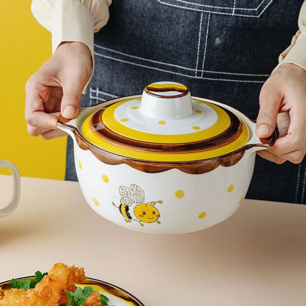 手绘卡通陶瓷面碗家用高颜值大号汤碗螺蛳粉碗加厚釉下彩餐具套装