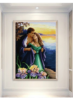 欧式浪漫唯美人物十字绣客厅玄关走廊酒店包厢幸福情侣夫妻新款画