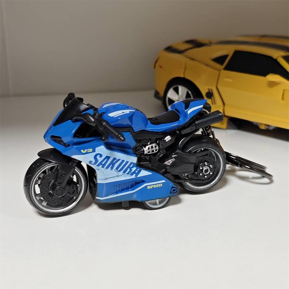 创意迷你哈雷摩托车钥匙扣卡通合金回力车玩具模型个性挂件杜卡迪