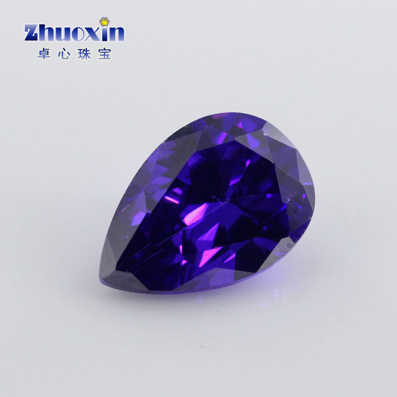 梨形深紫蓝色锆石裸石 水滴形尖底人造CZ宝石戒面散珠饰品可镶嵌
