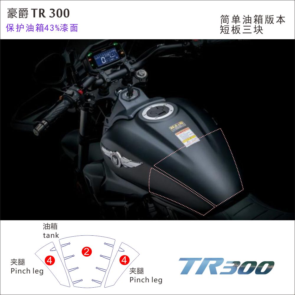 适用豪爵TR300改装摩托车油箱贴大灯边箱仪表机车透明膜保护膜