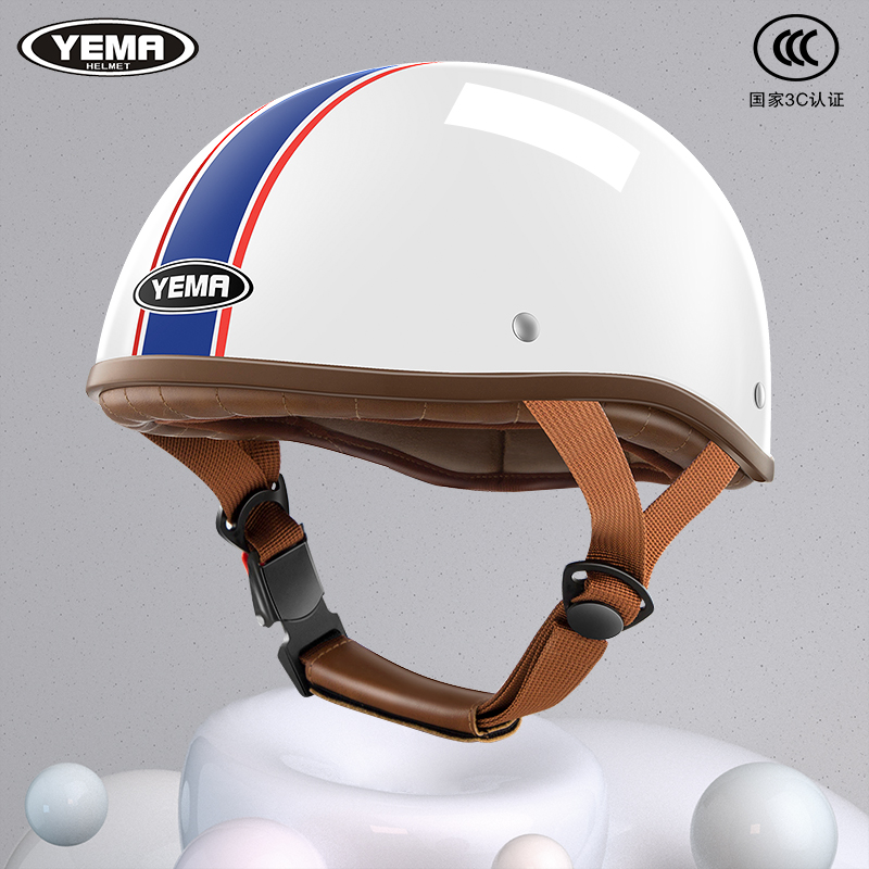 野马摩托车头盔男女夏季3C认证瓢盔个性机车哈雷复古电动车安全帽