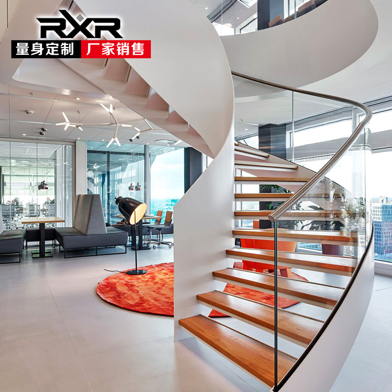 rxr室内玻璃实木卷板楼梯整体艺术个性化旋转复式阁楼别墅定制DIY