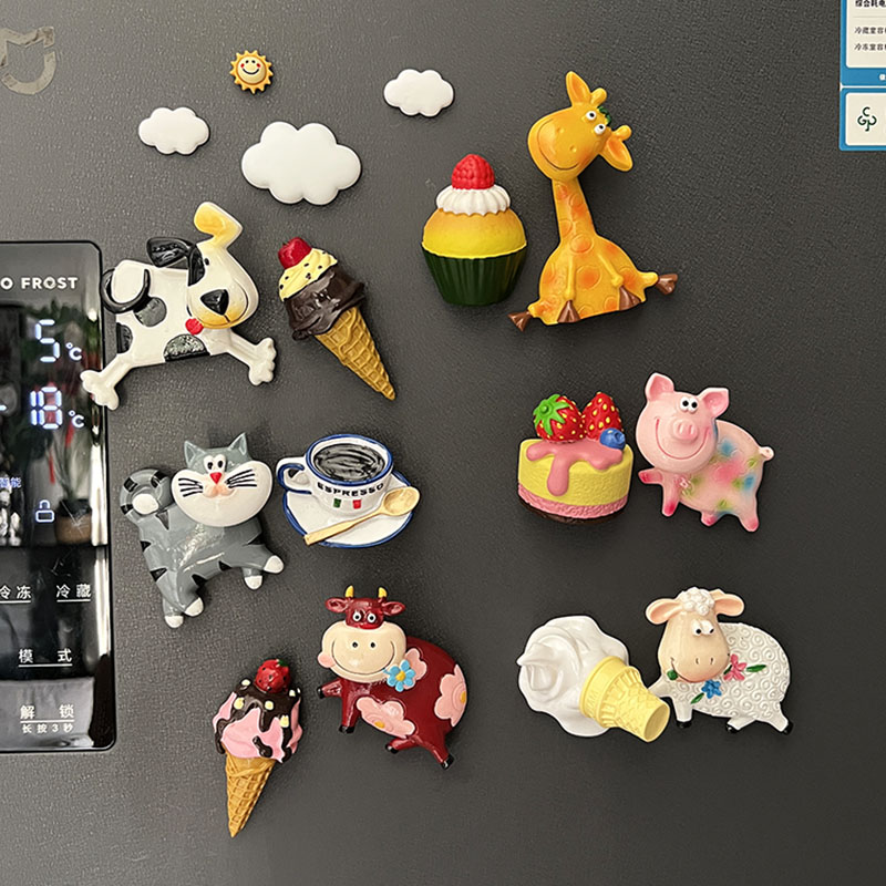 韩国ins可爱动物弹簧猫狗摇头冰箱贴磁贴卡通创意磁吸装饰磁铁