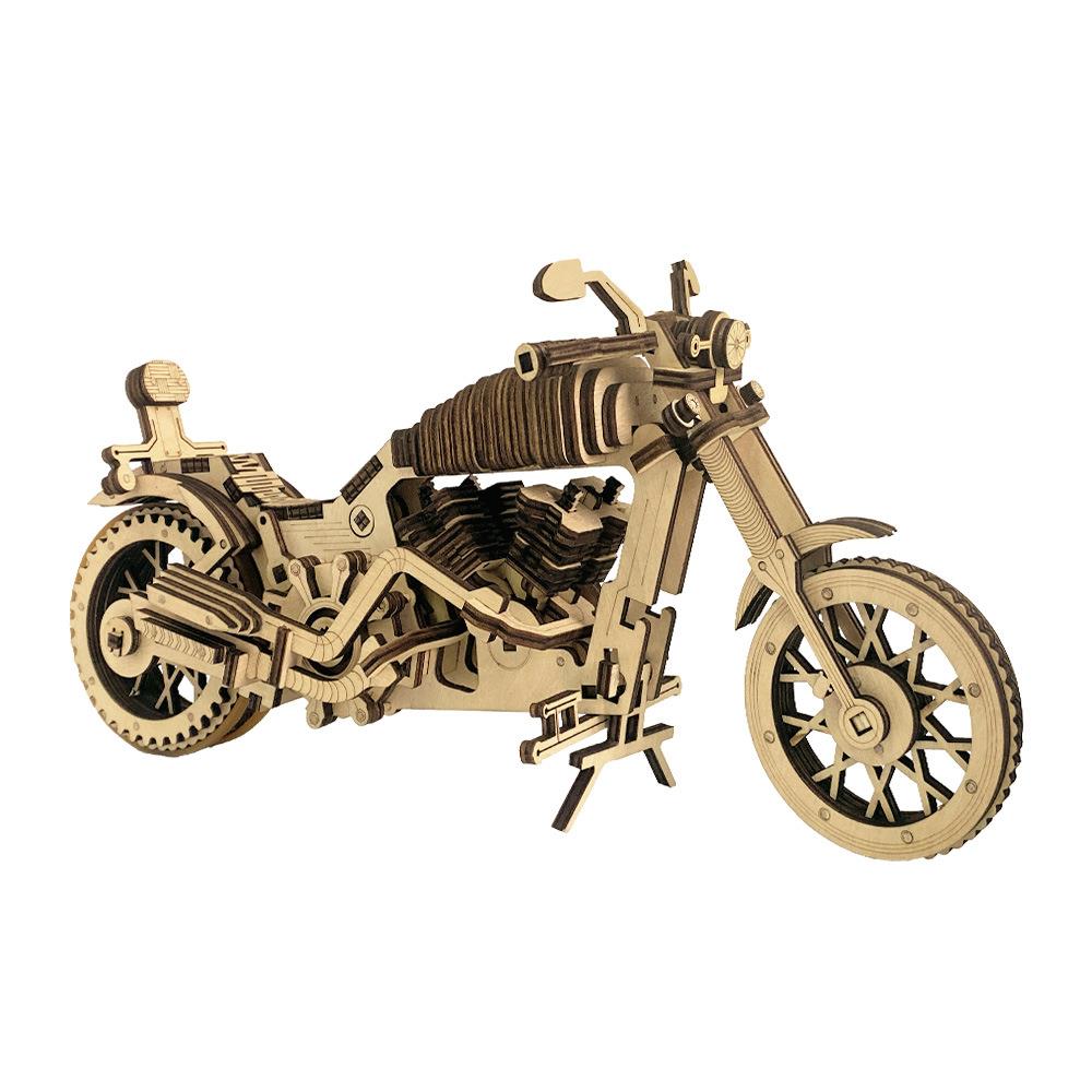 创意哈雷摩托车模型diy手工立体拼图儿童益智拼插玩具车木质摆件