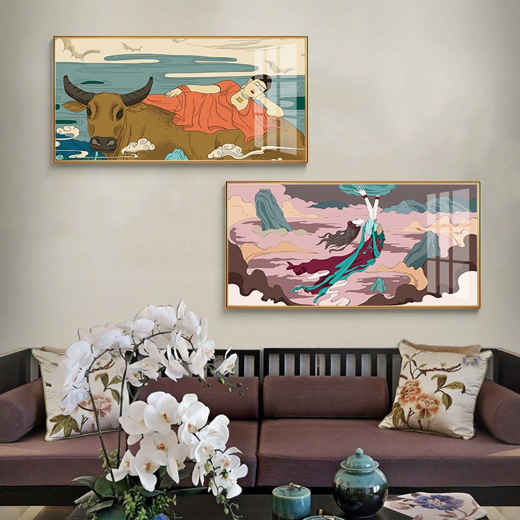 新中式客厅沙发装饰画玄关女娲补天神话抽象图案挂画中国风墙壁画