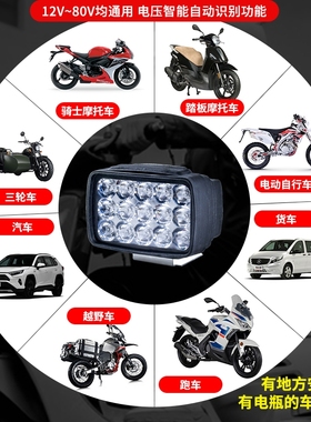 摩托车射灯强光灯双透镜铺路灯切线远近光一体超亮改装LED爆闪灯