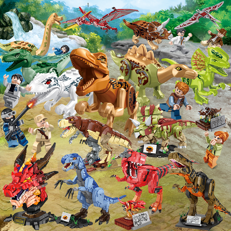 侏罗纪霸王龙暴龙恐龙世界系列拼装模型儿童益智力玩具男孩子公园