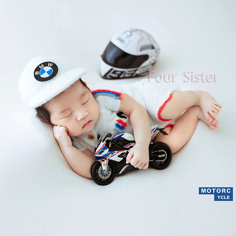 婴儿拍照机车赛车服摩托服 新生儿影楼摄影服装 男宝宝百天照道具
