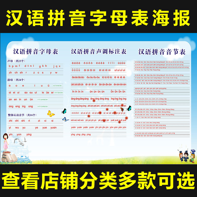 汉语拼音字母表挂图声母韵母整体认读音节小学生启蒙早教1099