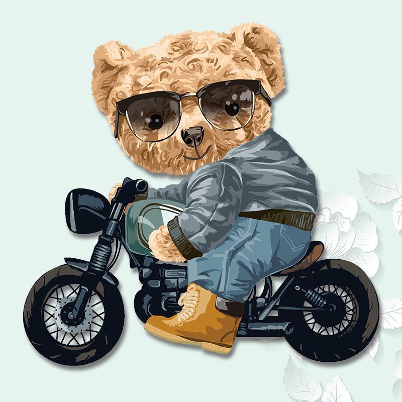 卡通墨镜摩托车动漫小熊服装辅料手工DIY热转印烫画贴耐水洗布贴