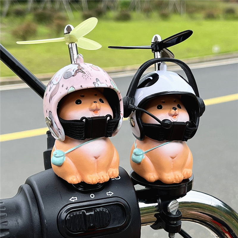 小狗电动车载摆件自行车瓶车摩托车头盔装饰品可爱小黄鸭车把配饰