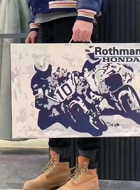 高档正版乐福门Rothmans本田联名款复古机车皮衣摩托车骑行服夹克