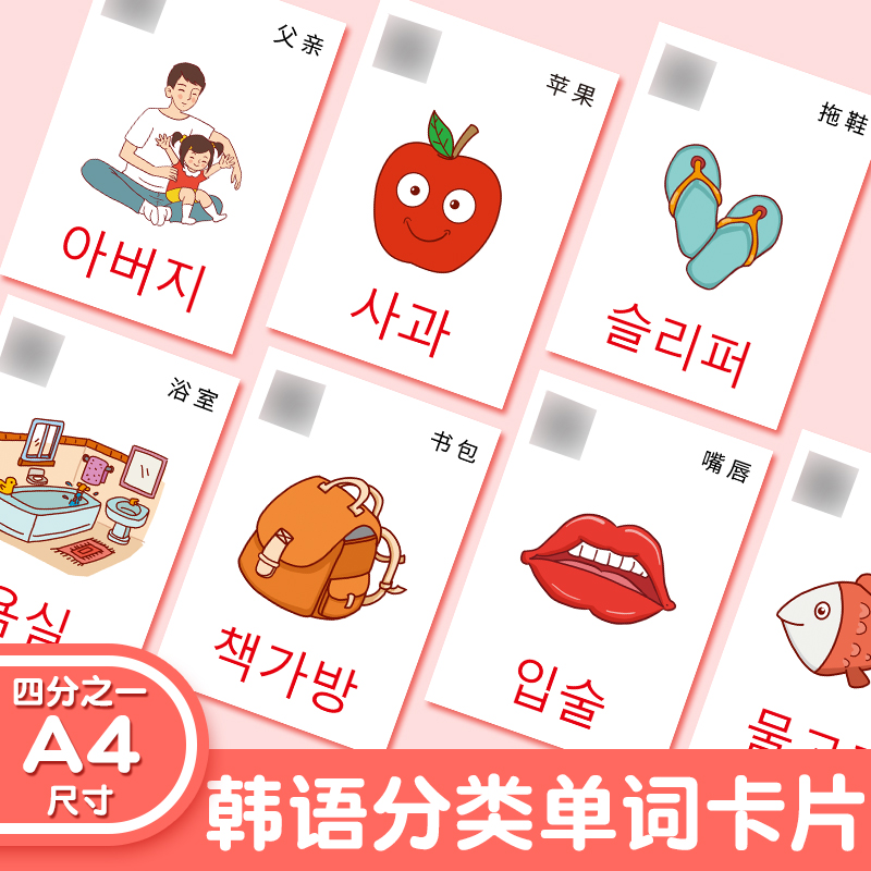 韩国语发音单词卡片动食物水果时间地点韩文图片闪卡自学教学教具