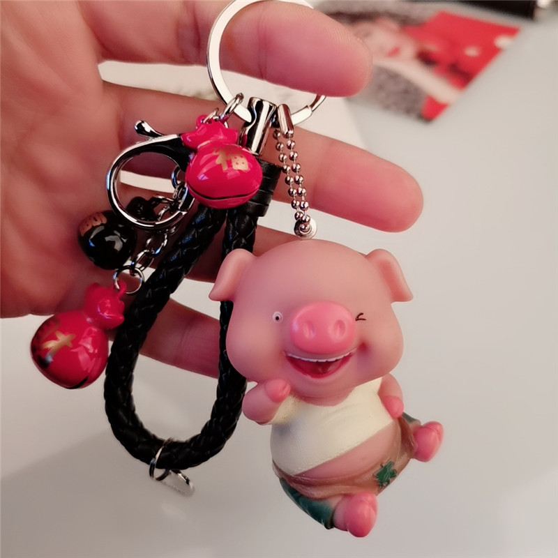 新年钱袋铃铛小猪钥匙扣挂件 女可爱猪猪公仔编织钥匙链圈