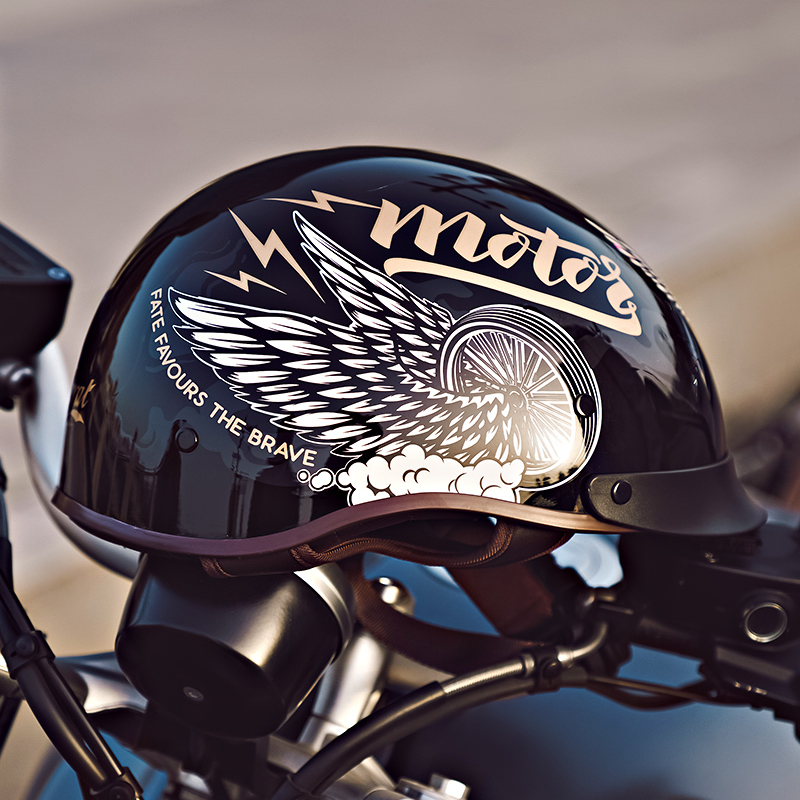 3C认证电动摩托车复古头盔防晒瓢盔男女半盔夏季巡航机车复古半盔