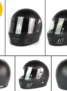 新AMU复古摩托车头盔男12K超轻碳纤维巡航机车玻璃钢全盔女四季通