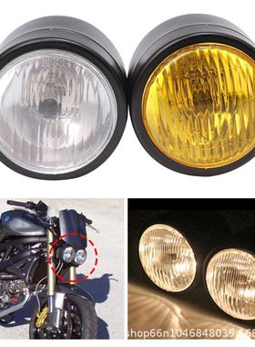 摩托车复古改装大灯 适用于哈雷头灯 CG125前大灯哈雷双灯头灯