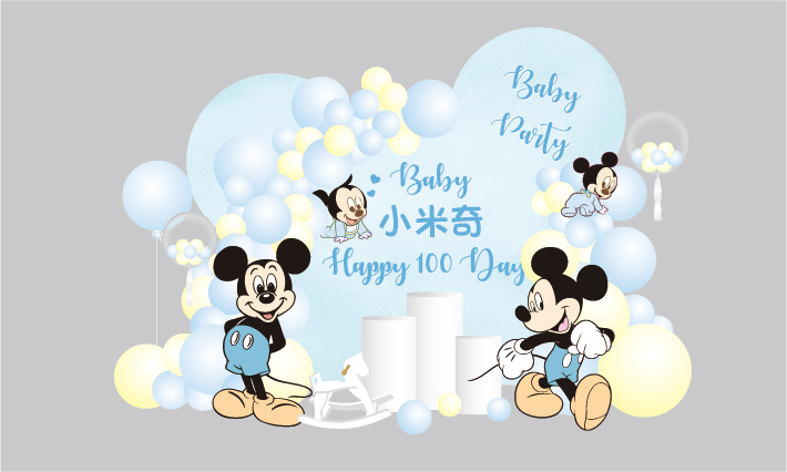 米奇米老鼠宝宝儿童生日派对装饰布置背景海报生日素材