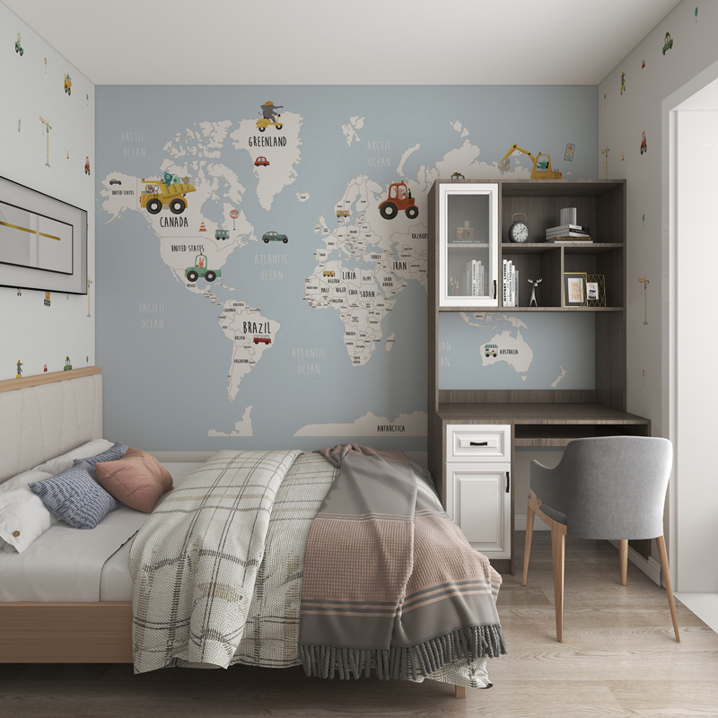 壁纸房间 卧室儿童房壁纸男孩卡通汽车壁布2022新款墙布无缝全屋