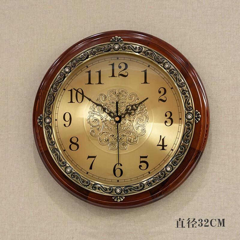 实木复古挂钟客厅家用时钟美式欧式静音圆形卧室时挂表创意钟表90