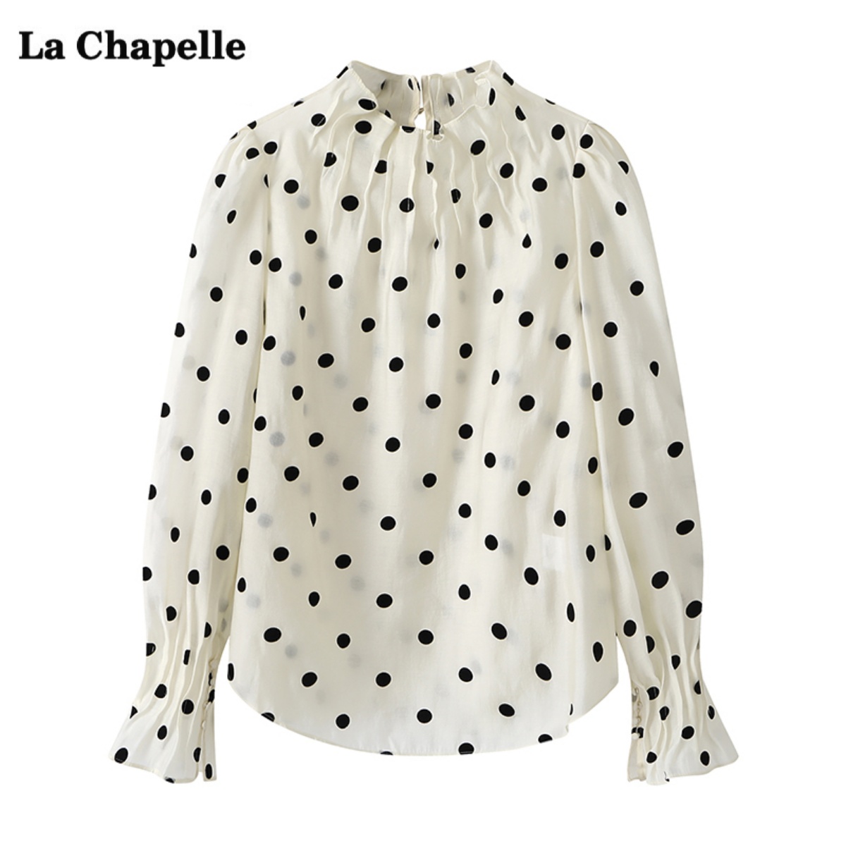 拉夏贝尔/La Chapelle秋季新款波点长袖立领衬衫女气质显瘦上衣