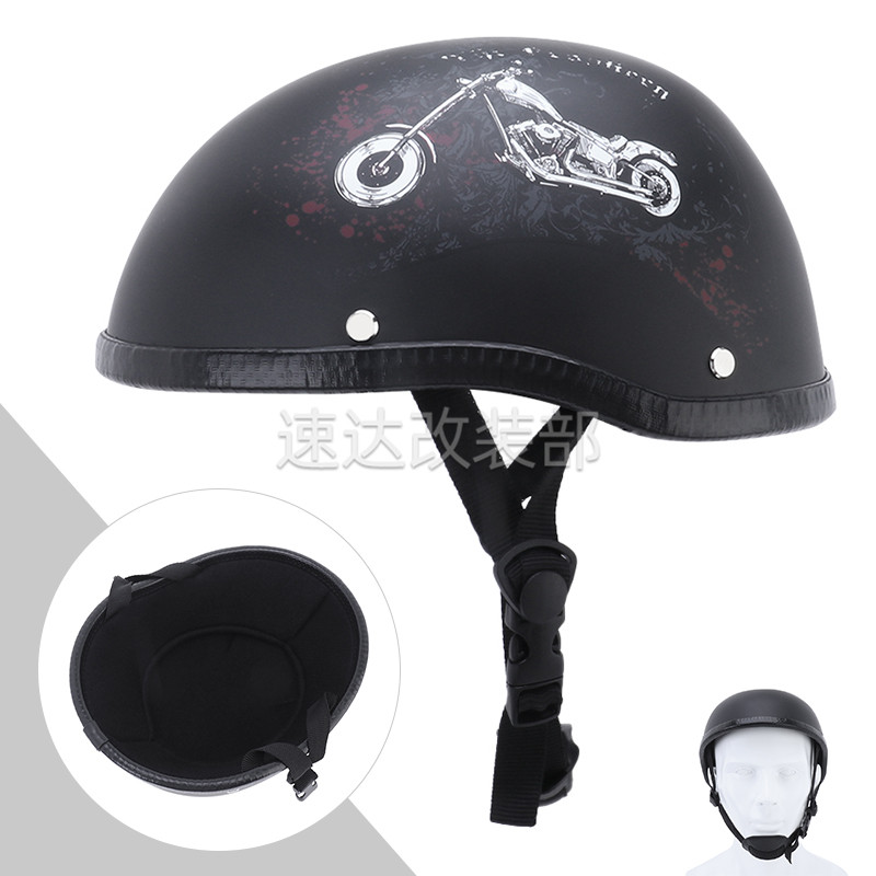 夏季电动车骑行半盔男女摩托车复古哈雷头盔个性瓢盔安全盔机车帽
