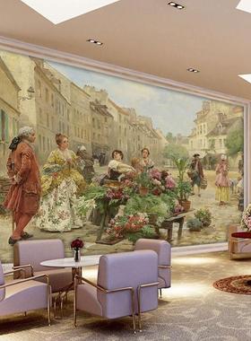 欧式宫廷人物油画墙纸酒店公寓房间装饰壁布文艺复兴KTV艺术壁纸