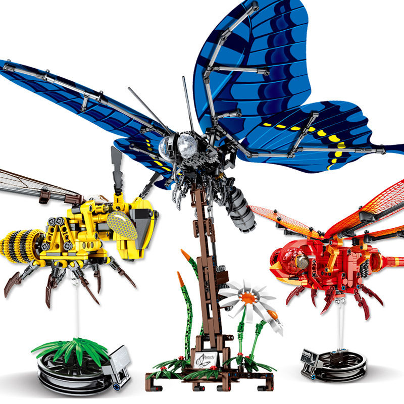 健康益智塑料积木动物关节可动昆虫蝴蝶燕尾蝶科教拼组装儿童玩具
