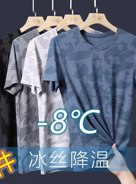 夏季新款迷彩冰丝网眼T恤男宽松大码薄款清爽速干薄款短袖T恤上衣
