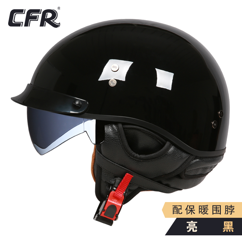 新款CFR碳纤维头盔哈雷半盔复古摩托车瓢盔男女夏季3C安全认证电