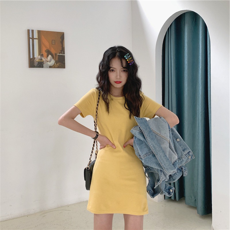 2021夏季韩版新款中长款连衣裙女学生外贸时尚女装裙子衣服