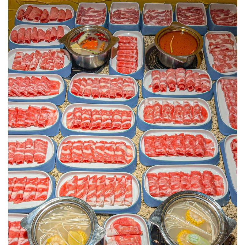 创意网红火锅餐具鲜切牛肉火锅海鲜肥牛自助专用盘可叠加定制LOGO