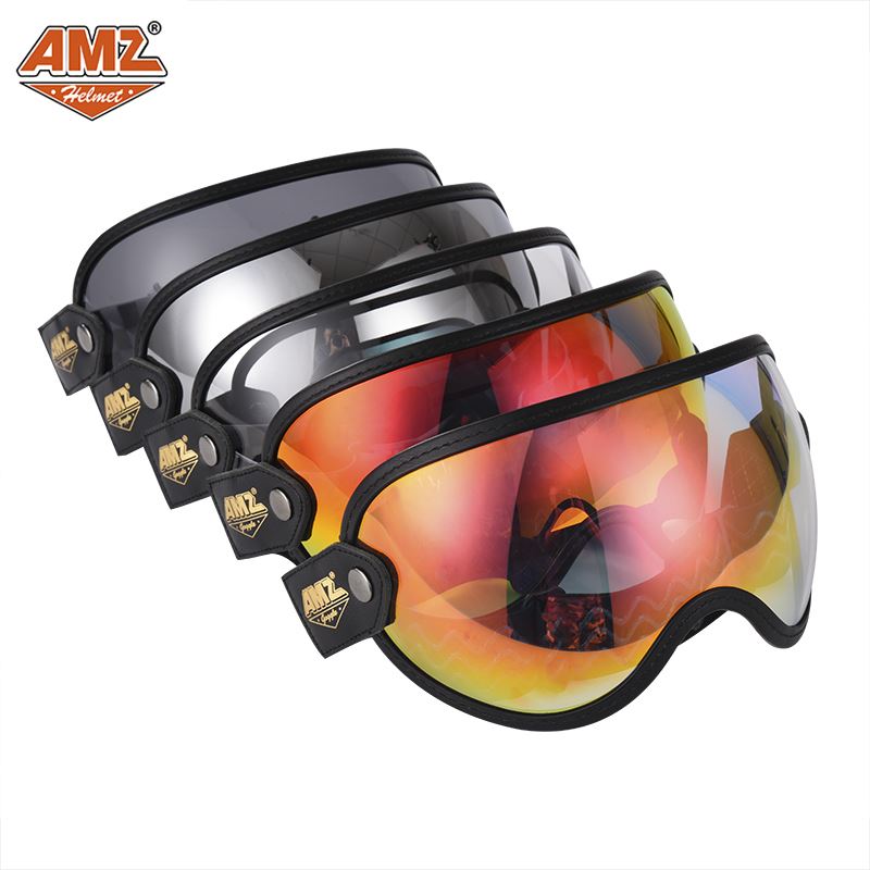 AMZ摩托车全盔护目镜复古机车头盔风镜3/4半盔镜片四季泡泡镜