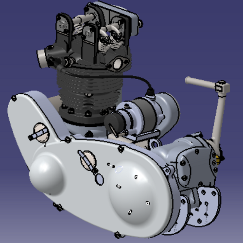 摩托车发动机引擎变速器总成3D三维几何数模型机车链条齿轮箱活塞